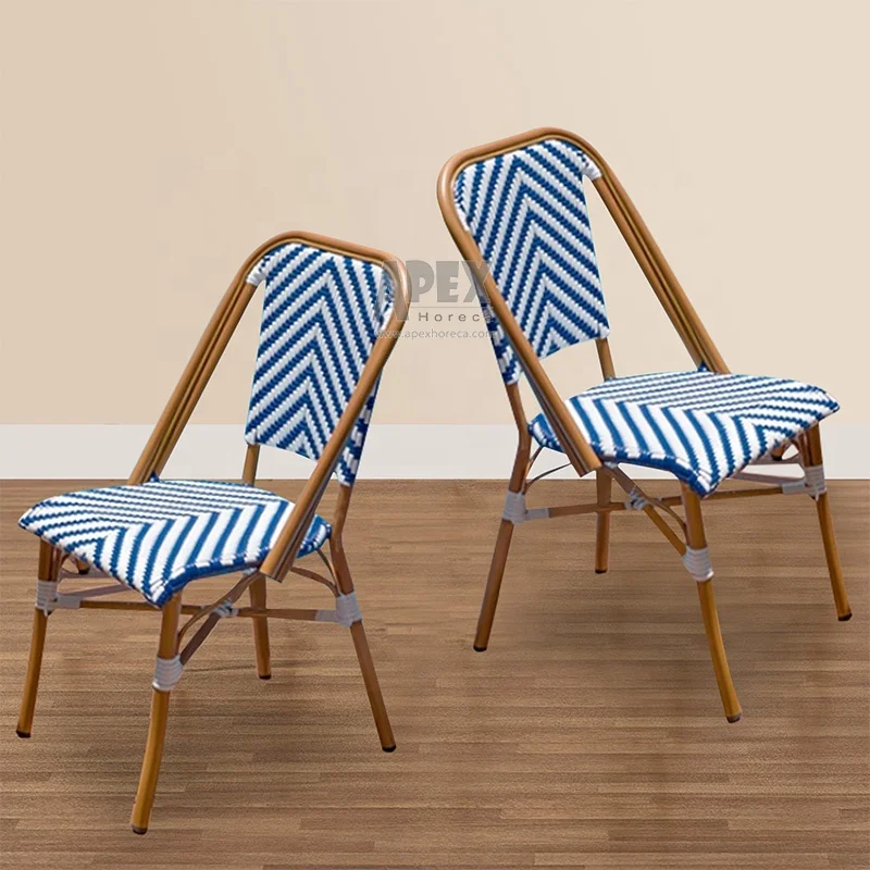 Outdoor French Bistro Rattan Wicker Dining Chairs Bamboo Bistro Armless Garden Chair