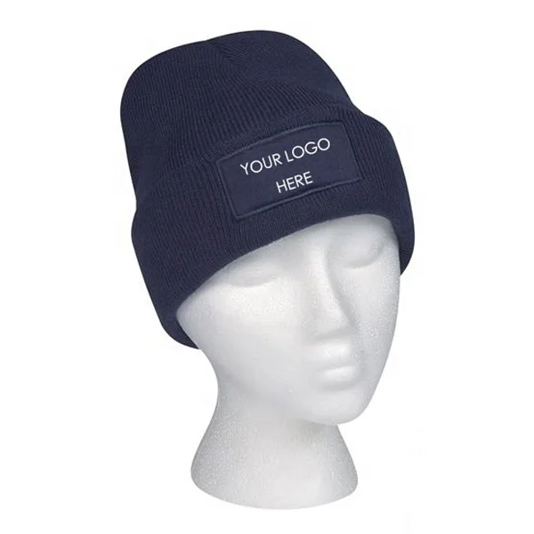 
Custom Logo 100% Acrylic Patch Knit Beanie With Cuff 