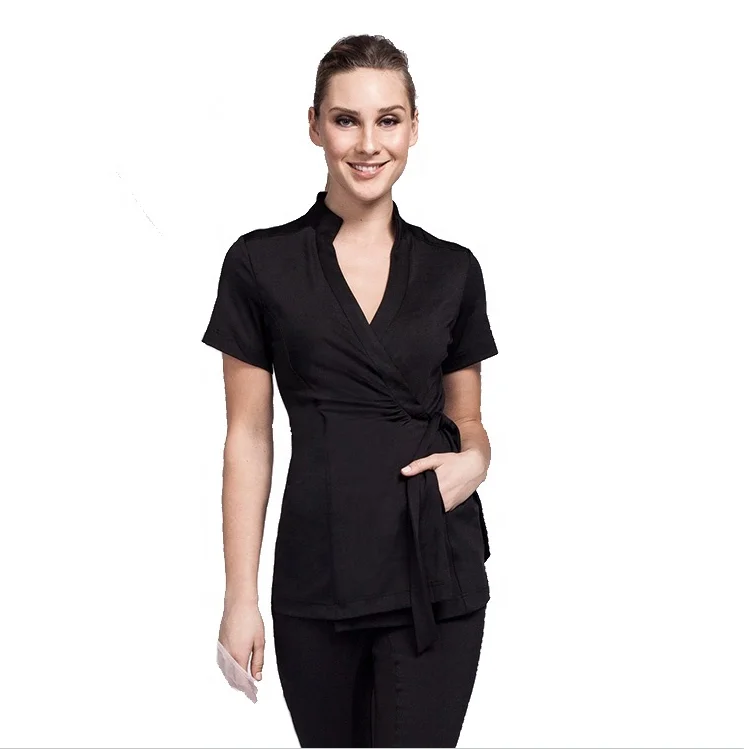 Enchi Wholesale Stretchy SPA beauty salon therapist Wrap Tunic scrubs uniforms nursing