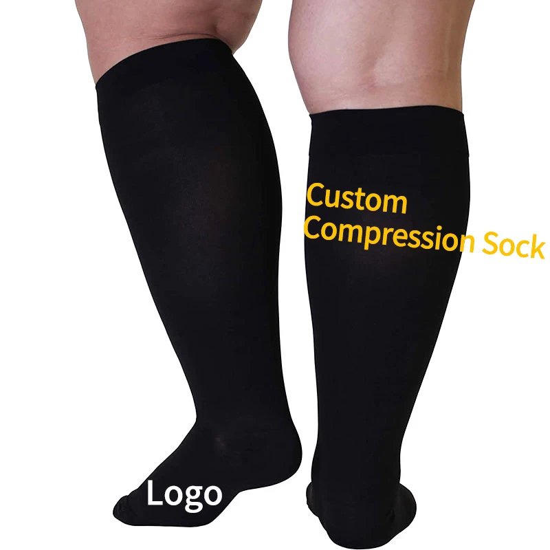 OEM custom long XXL XXXL graduated bamboo knee-high support wide calf plus size female womens medical compression socks
