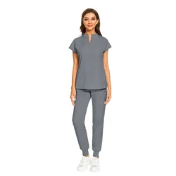 Manufacturers Short Sleeve Burgundy Nurse Jacket Jogging Scrub Set Scrub Suit Scrubs Hospital Medical Fabric Uniform