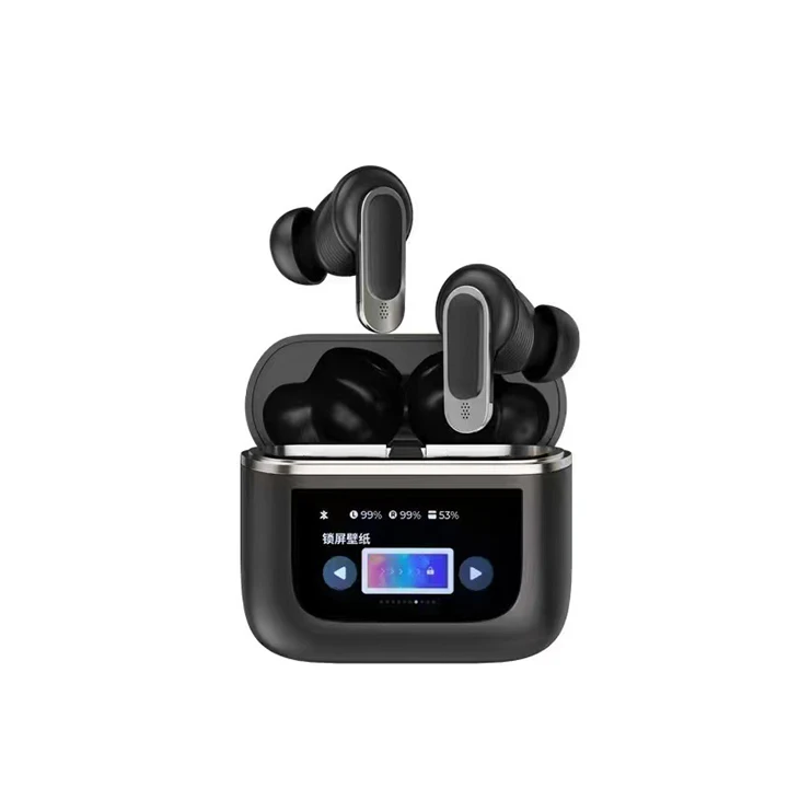 V8 TWS Earbuds with LCD Touch Display Passive Noise-Cancellation and Active Noise Reduction In-Ear Wireless Headphone Headset