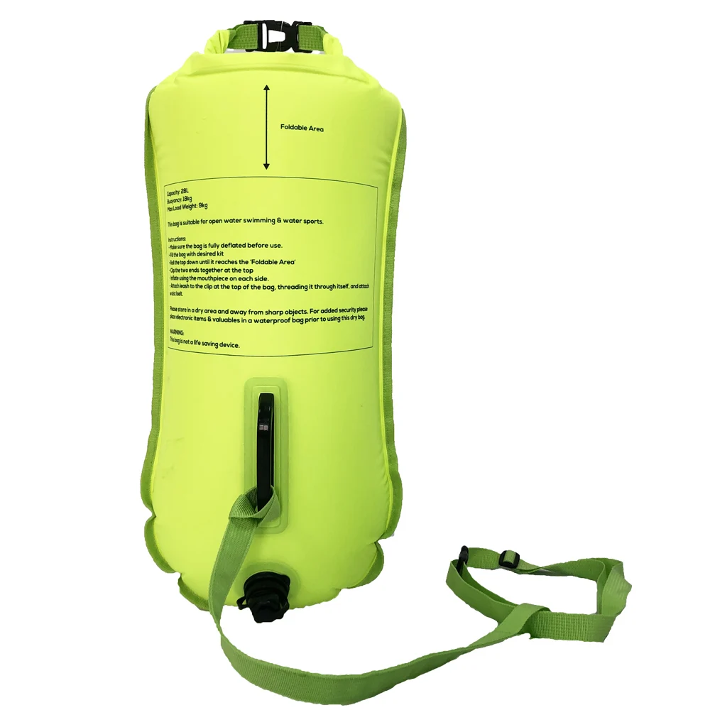 Bright Yellow Green Inflatable Triathlon Swimming Bag Safe Swim Buoy Bag For Training