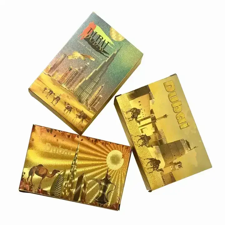 Custom Factory Price 24k Gold Foil Plated Playing Card Dubai Burj Al Arab Golden Poker Cards