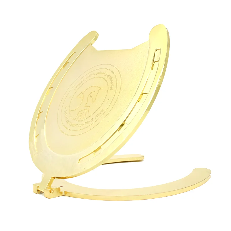China factory customized laser engraving logo text bright gold customized metal creative horseshoe trophy