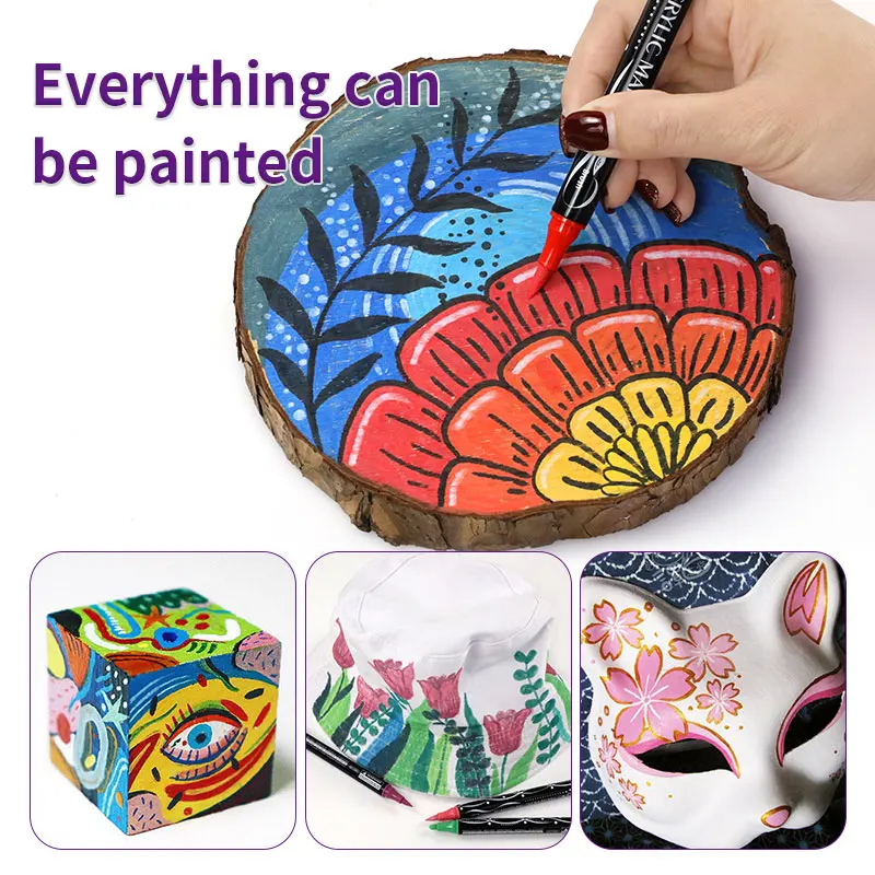 Premium Quality 36 Color Dual Tip Acrylic Markers Kit Fade resistant Double Point Markers for Fine & Multi-surface Coloring