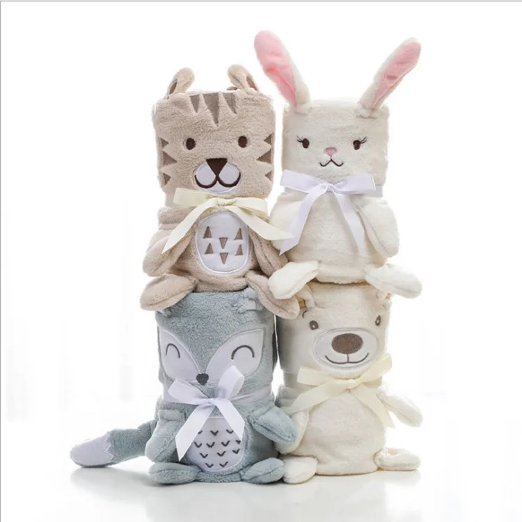 Super Warm Cartoon bunny baby travel blanket with toy