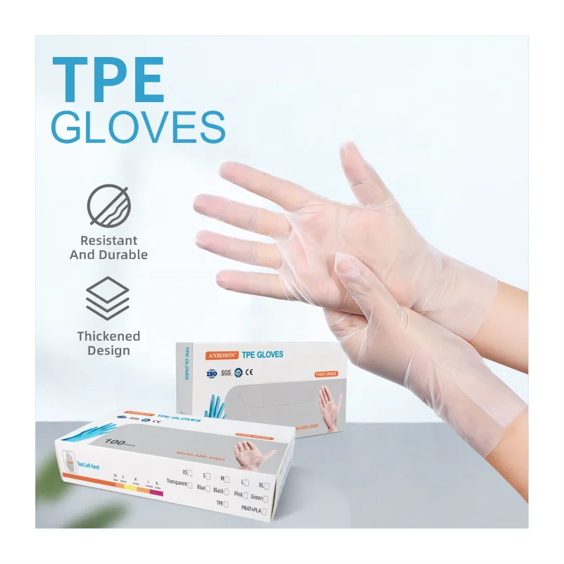 Embossed Polyethylene Soft Syntectic  Plastic Food Grade Blue Elastic hand protect tpe Film Roll Tpe Gloves