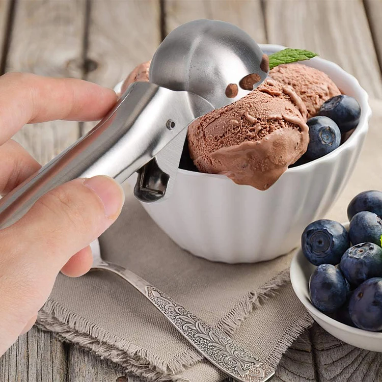 Premium Icecream Spoon with Trigger and Comfortable Handle Stainless Steel Ice Cream Scoop for Meatball Frozen Yogurt Gelatos