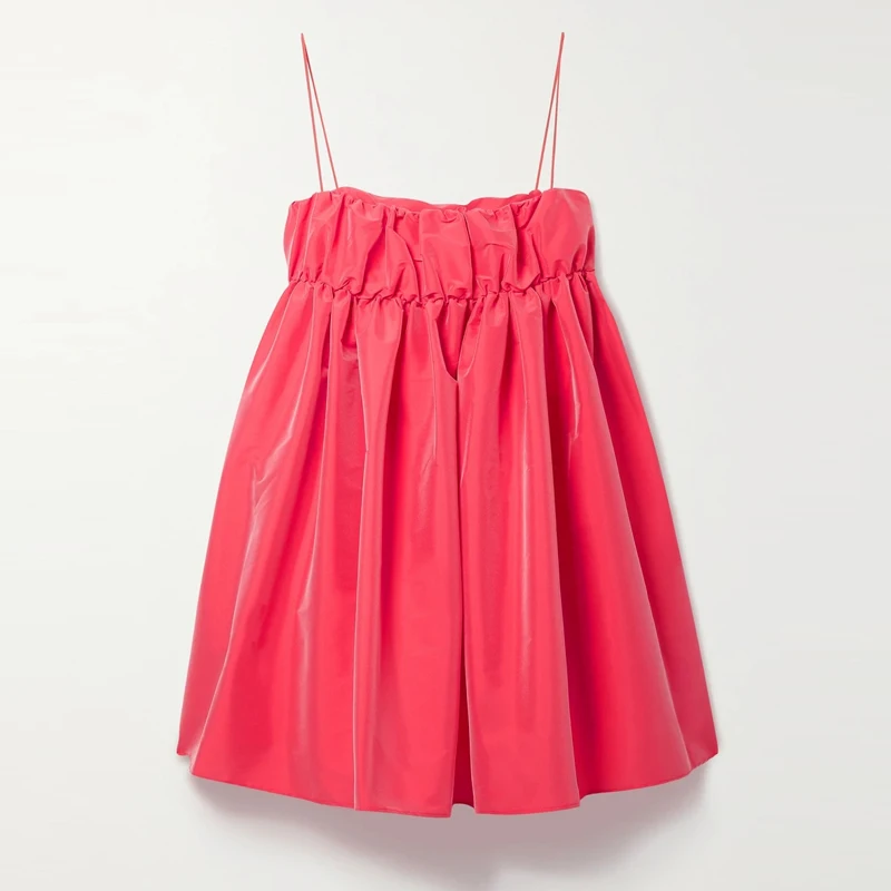 Summer Vintage Tube Skater Dress Strapless Sexy Pleated Mini Peplum with Ruffle Frill Long Sleeveless Plain Dyed Casual Women