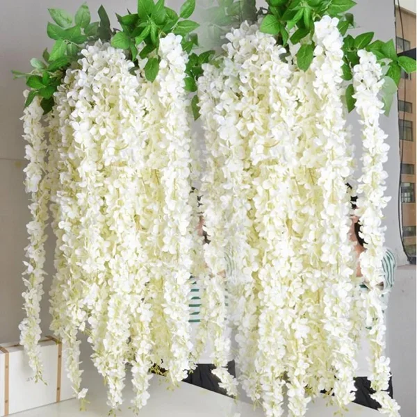 6pcs/pack Beige Wholesale Colorful Artificial Silk Wisteria Hanging Garland Flowers String Vine