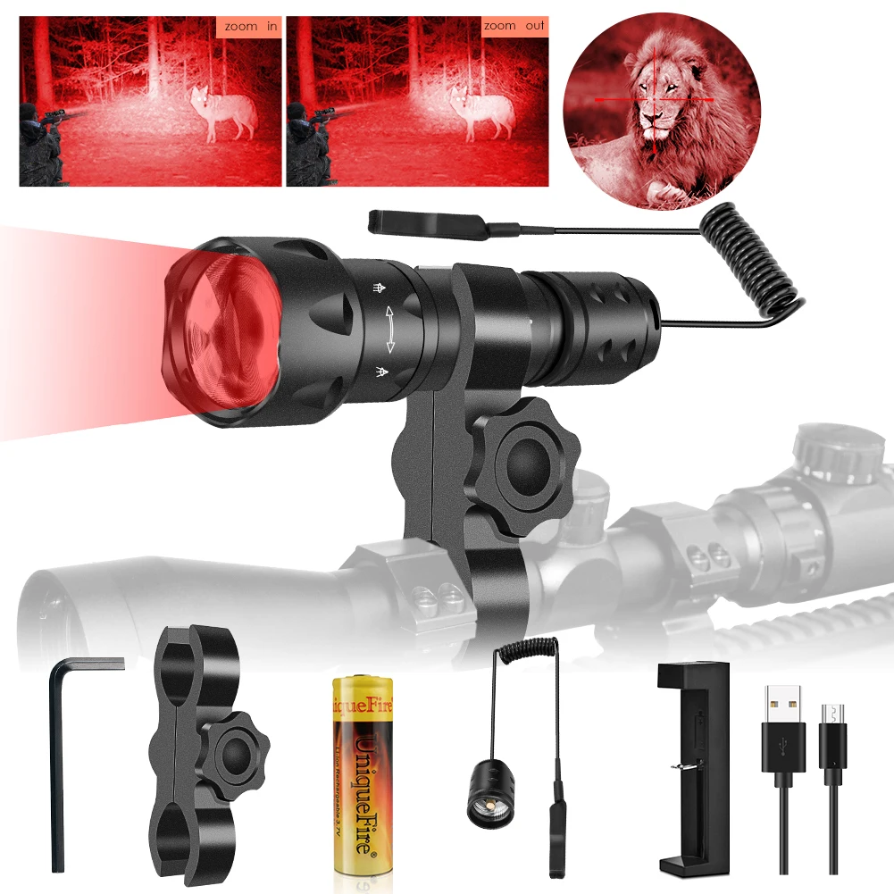 Uniquefire Outdoor Hunting Green Red White Rechargeable Battery High Power Aluminum Alloy Led Flash Flashlights