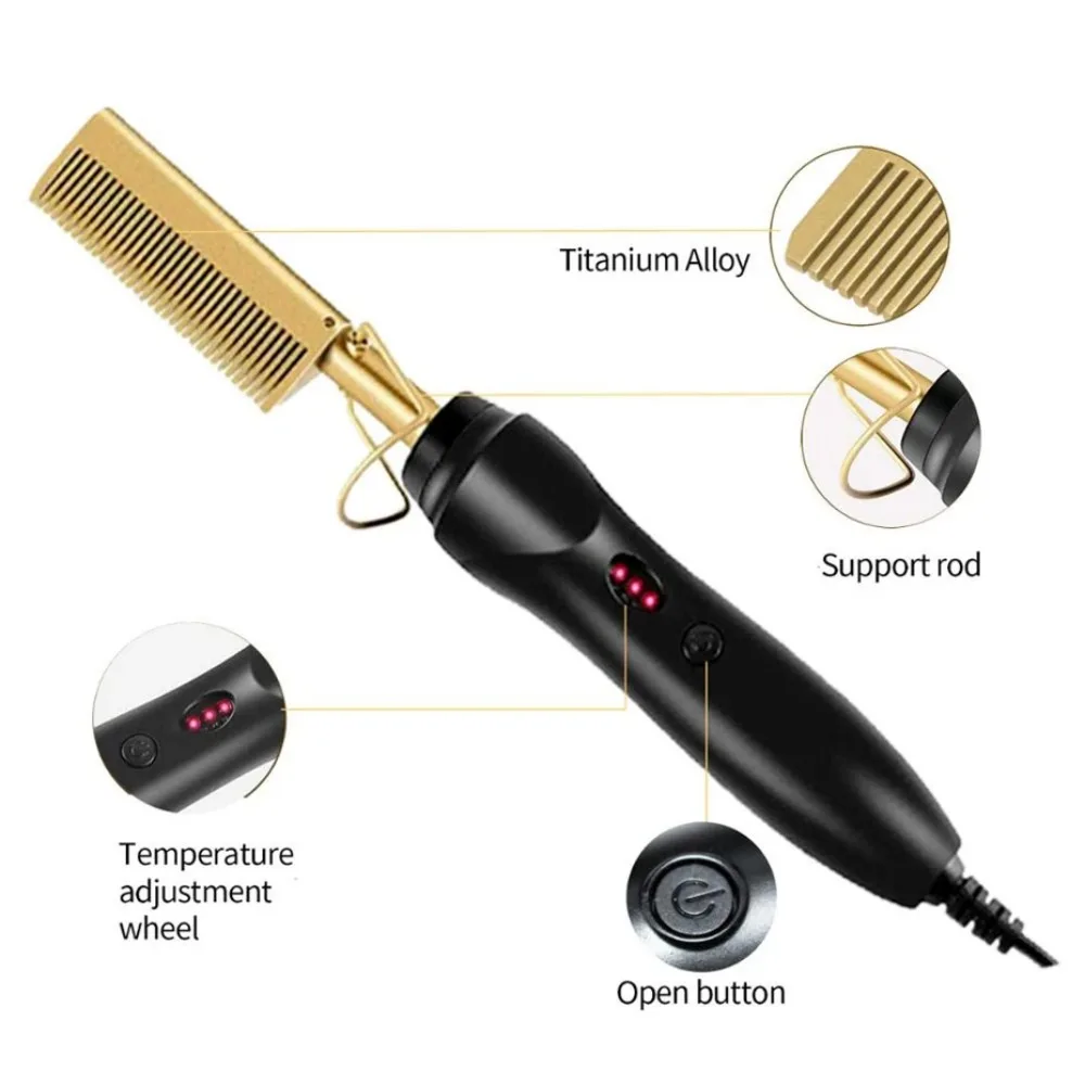 Hair Straightener Comb Women Home 2 in 1 Use Electric Hot Straightener Comb Brush Straight Hair+Curl Hair Bling Hot Comb