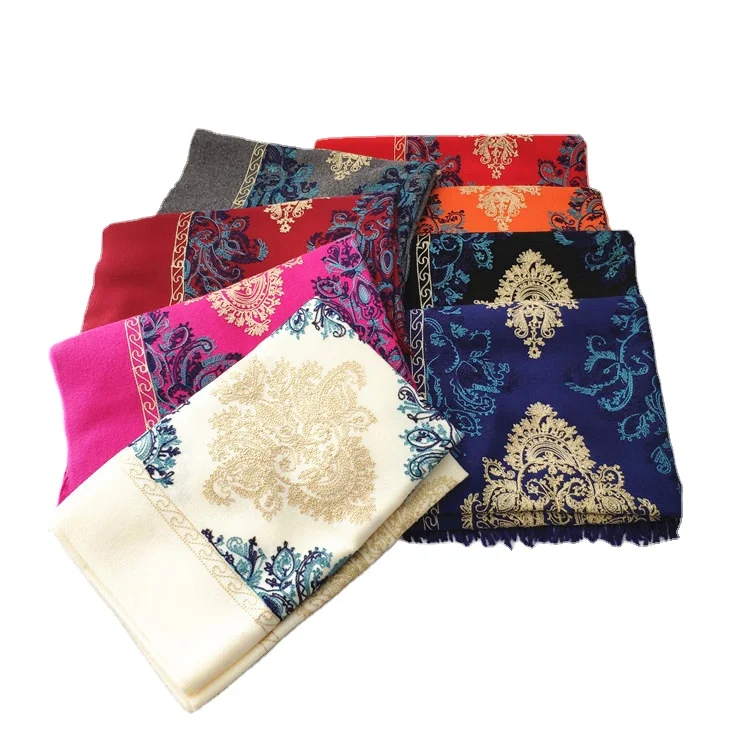 Soft Embroidery Scarf Shawl Soft Elegant High Quality Pashmina Cashmere Feeling Custom Scarf for Woman