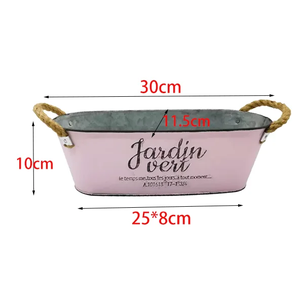 Galvanized zinc oval flower pots cheap deep tray bucket with handle metal succulent pink planter pot for home garden use