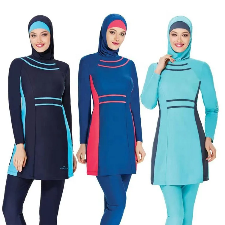 MOTIVE FORCE 3pcs Strips Patchjob Fashionable Muslim Islamic Swimwear Wholesale Burkini Muslim Swimwear Woman
