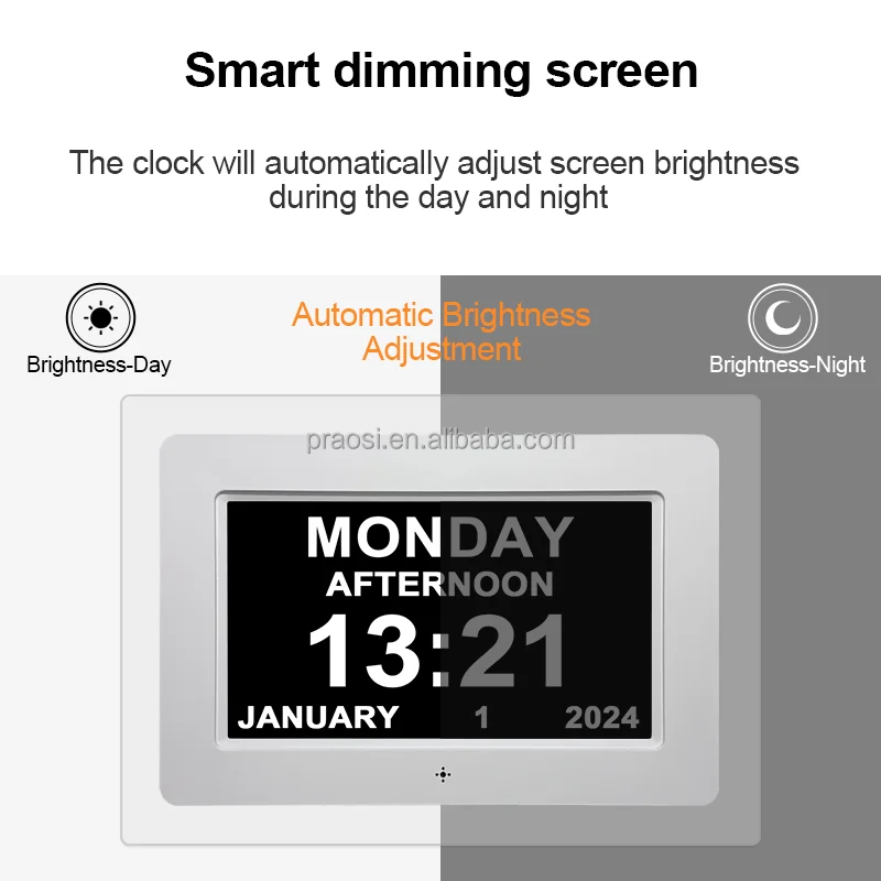 Pros 7 inch Acrylic Auto Dimming Reminder Memory Loss Alzheimer Large Display Digital Calendar Clock Dementia Day Alarm Clock