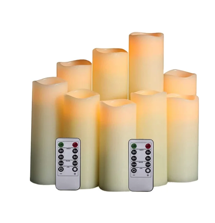 Led Flameless Candle  Set Of 9 Real Wax Pillar Decorative Led  Candles With Remote Control And Timer