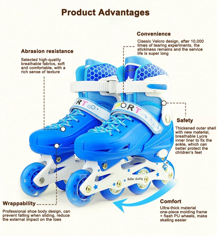EACH Four PU Wheel Roller Skates Size Adjustable Flashing Children Roller shoes for kids adjustable 4 roller skate