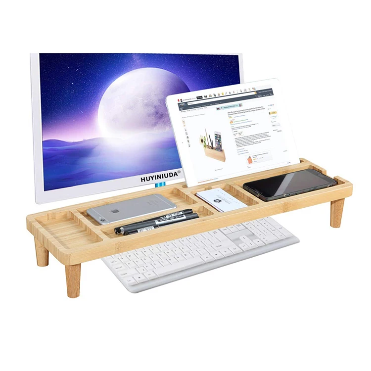 Bamboo Desk Organizer Modern Office Computer Table Desktop Organizer