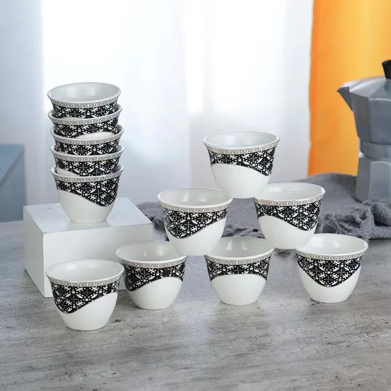 porcelain new bone 80cc black color glaze gold rim design 12 pcs porcelain Arabic Coffee Cups cawa cup set