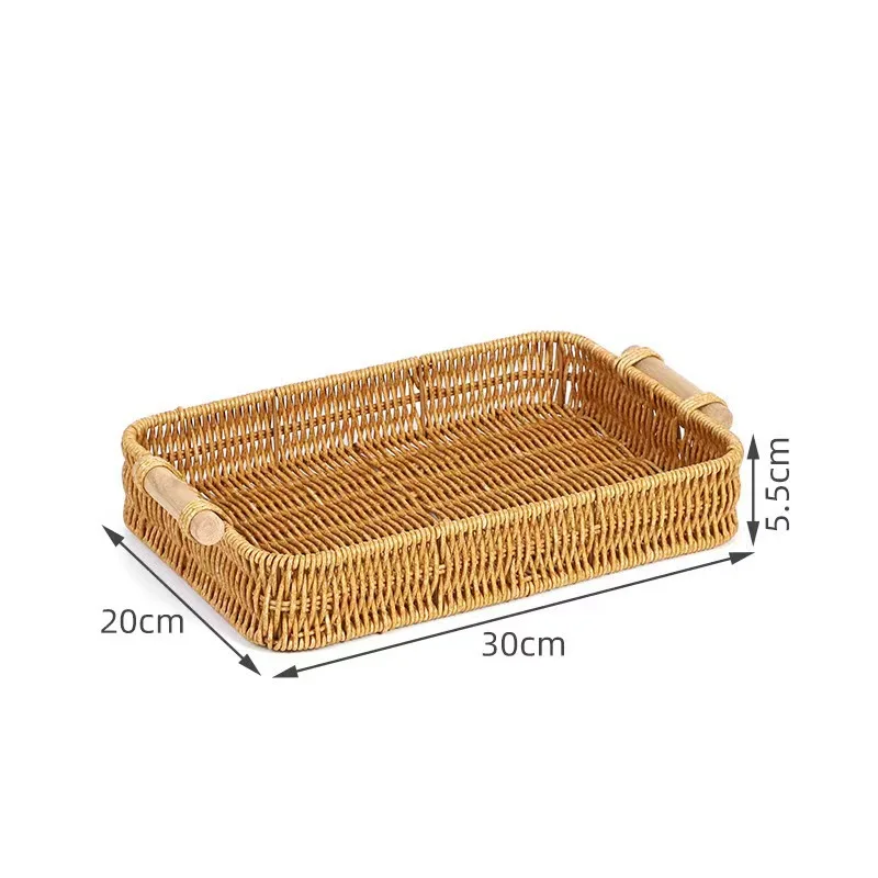Hot Square  Woven Fruit Storage Basket Plastic Food Container Rattan Serving Tray Good Quality Rectangle Decoration for Home