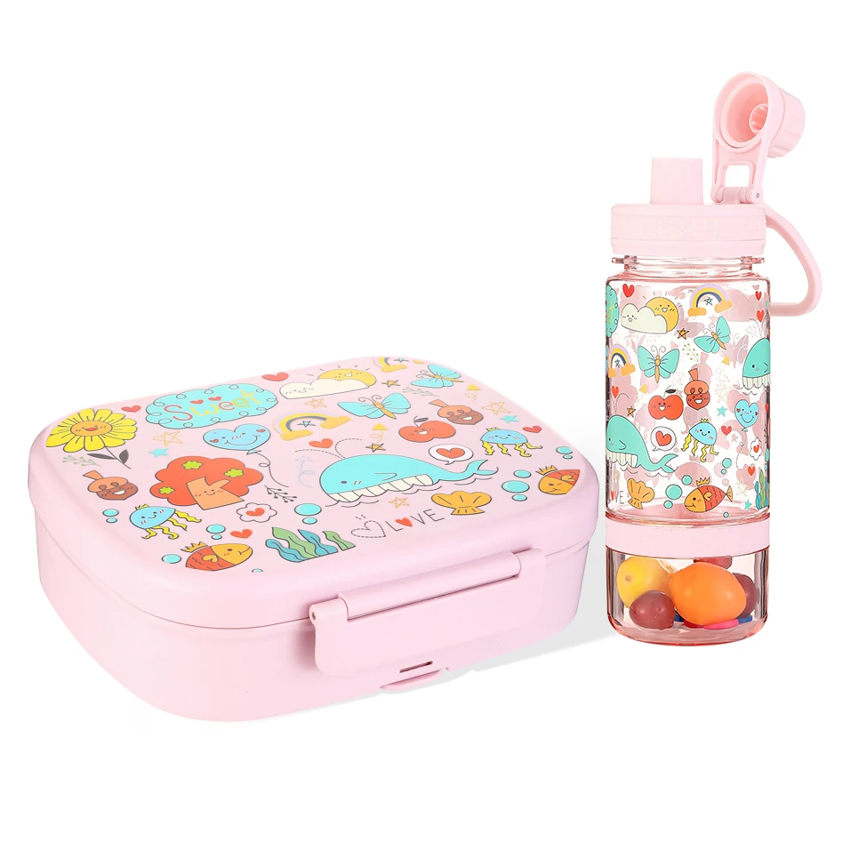ODM Square Custom Leakproof BPA free kids Lunchbox Children School Bento Lunch Box With Plastic Water Bottle