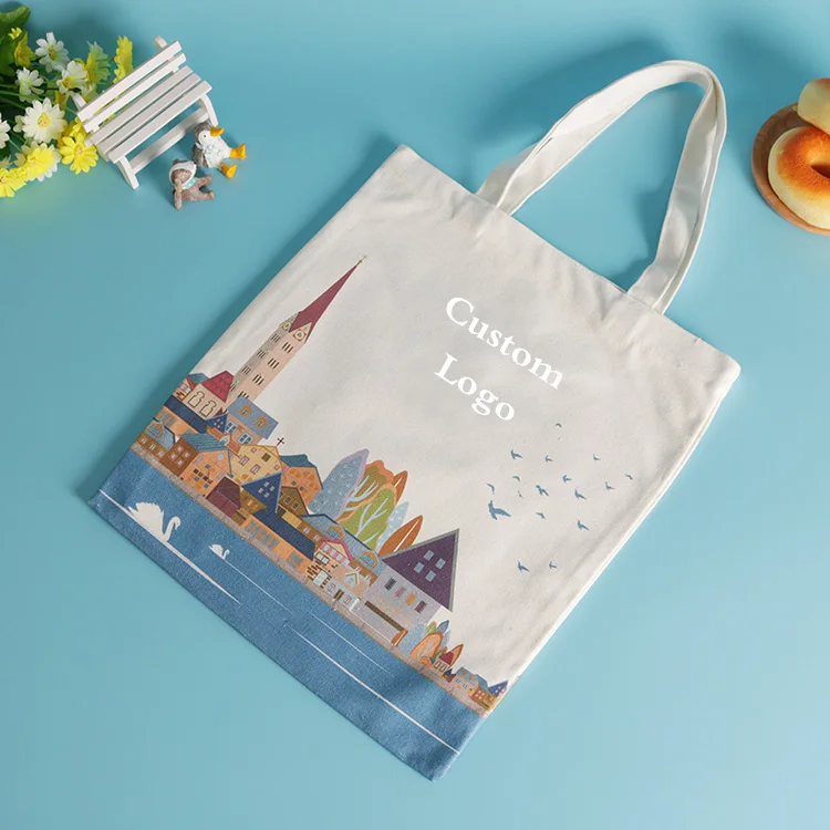 White Fabric Customized Printed Personalized Reusable Eco-friendly Foldable Canvas Tote Lunch Bag