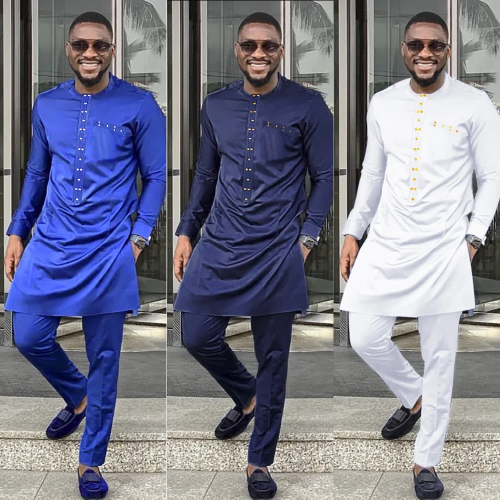 H & D Dashiki Mens Top Pant 2 Pieces Outfit Set African Men Clothes Riche African For Men Shirt With Trouser Rich Bazin Original