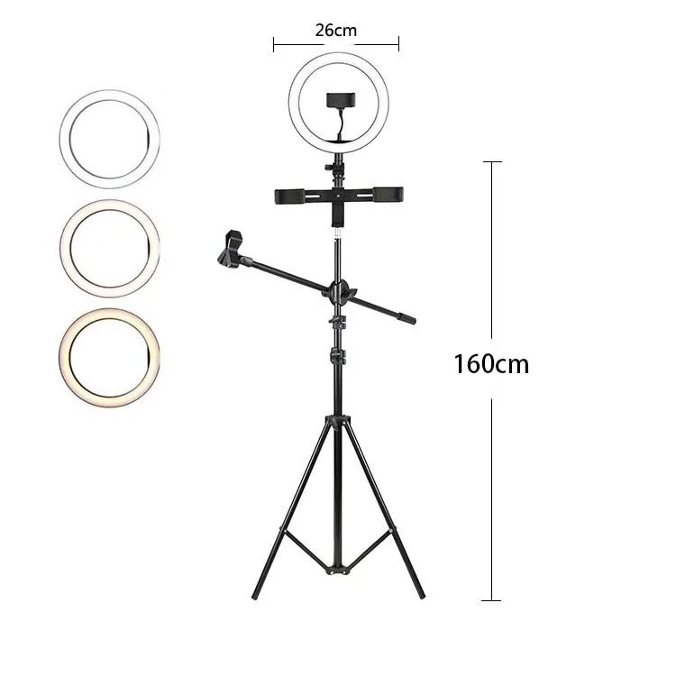 Профессиональный 10 дюймов; Кольцевая светодиодная вспышка с диммером; Держатель для камеры телефона; Лампа для селфи и макияжа для фотостудии