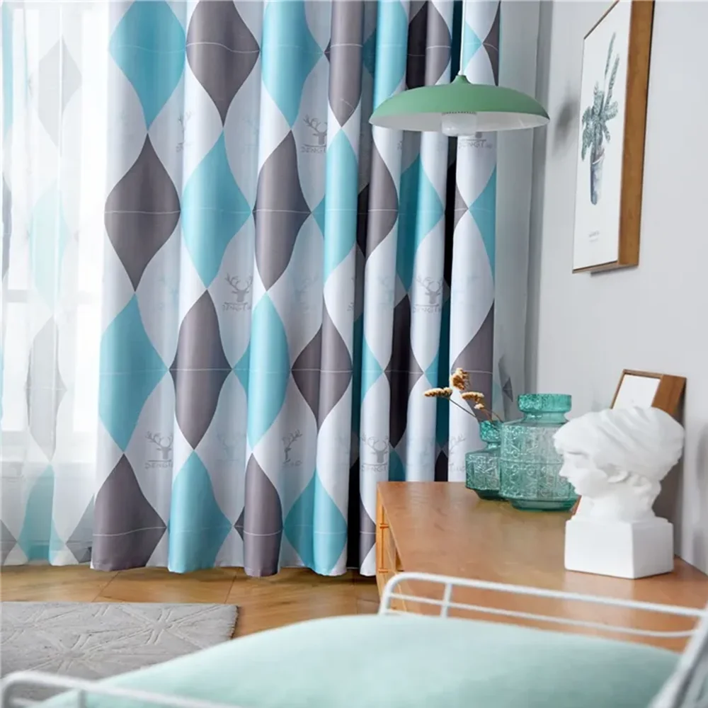 Curtain Panels Heavyweight Jacquard Drapes Shutters Curtains Simple Color Contrasting Geometry Floral Kitchen Window Curtains