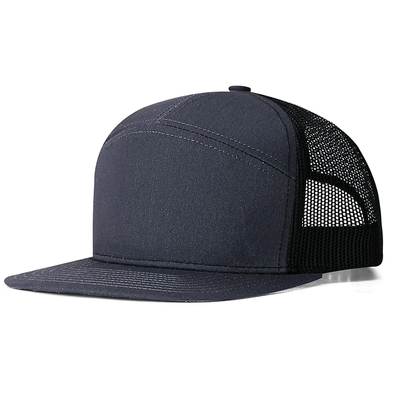 Wholesale High Quality unisex Custom Sport 7 Panels Snapback Caps Plain Flat Brim Mesh cotton baseball cap