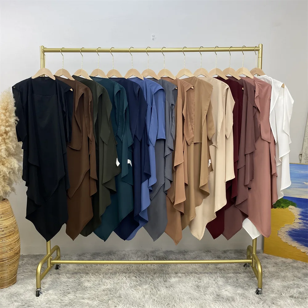 Top Quality Solid Color Heavyweight Nida Niqab Muslim Women Face Cover 3 Layers Niqab Islamic Long  Eye Face Mask Scarf for Eid
