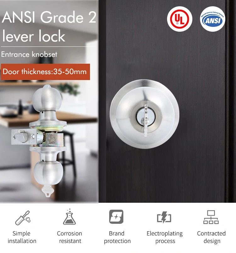 Hardware Door Knob With Removable Latch Plate  Round Ball Handle In Solid Stainless Steel For Entrance Exterior And Interior