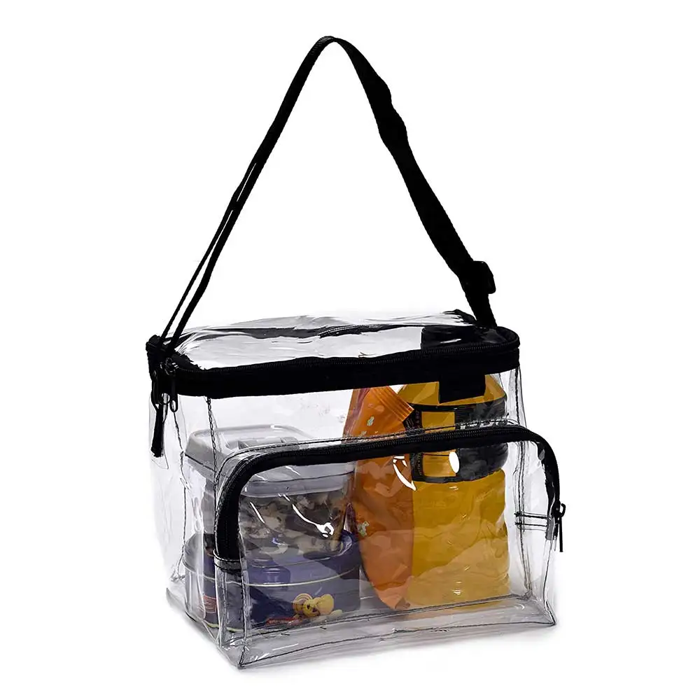Durable adjustable shoulder strap handle travel bag transparent pvc lunch for school stadium