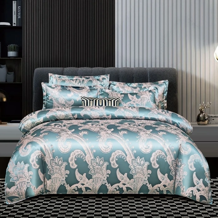 New Jacquard European Style Floral Luxury Bedding Sets Queen Size King Size Jacquard Striped Palace Duvet Cover Set 4pcs