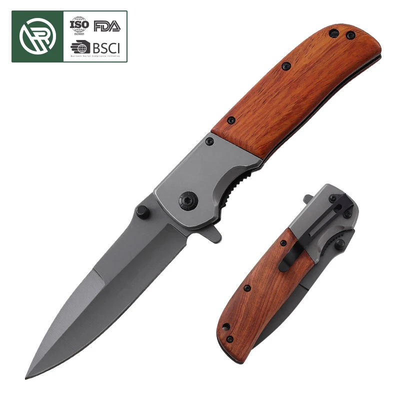 Free Sample High Quality Best Sellers Hiking Wood Handle Hunting Outdoor Pocket Knives Survival Camping Knife For Self Defense