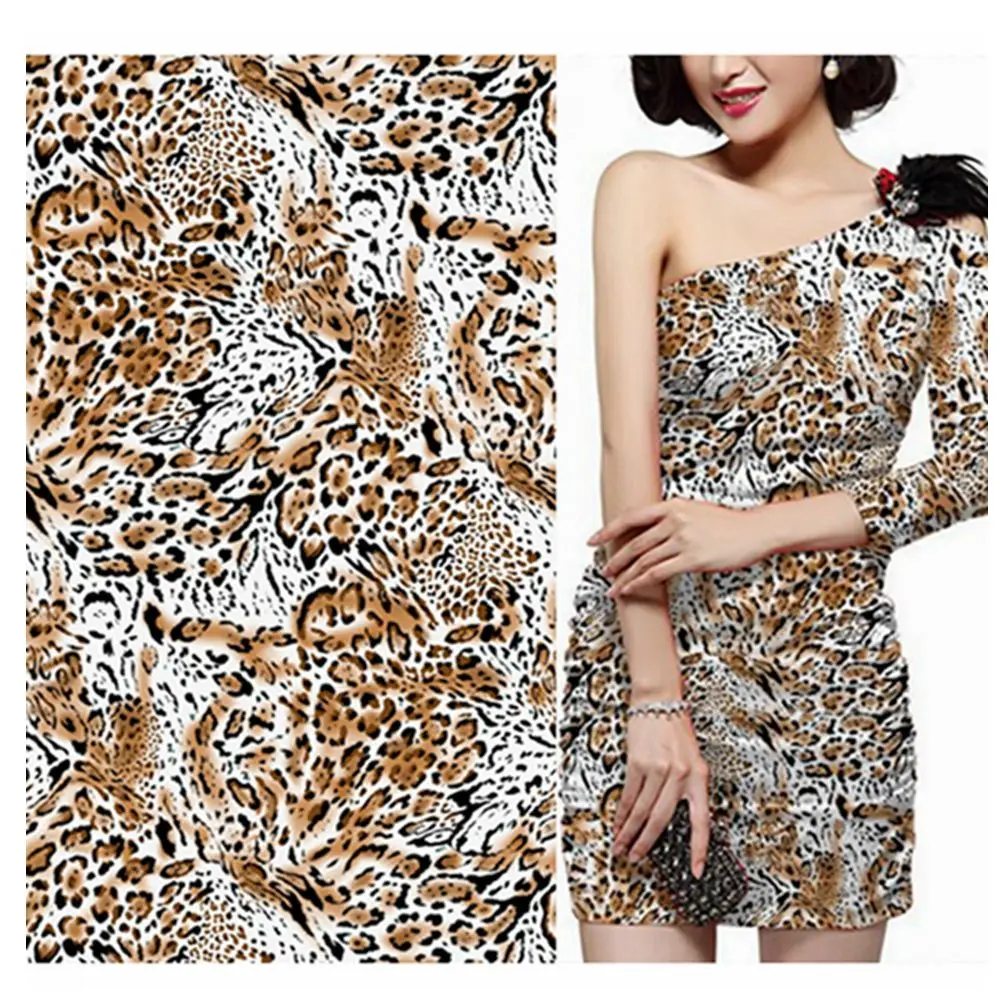 polyester soft stretch shining satin chiffon custom animals design digital print for leopard prints dress skin-friendly fabric