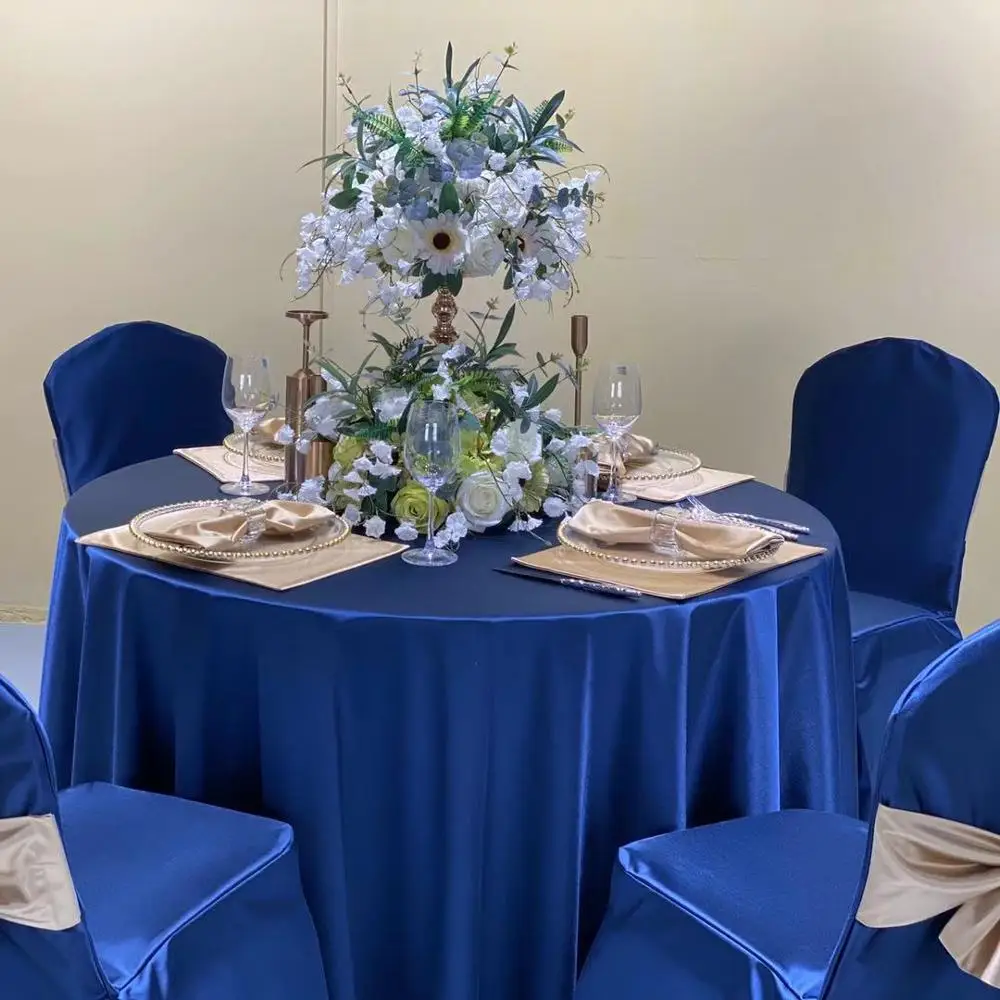 Wholesale Luxury navy blue gold Banquet Party Round  Table cloth