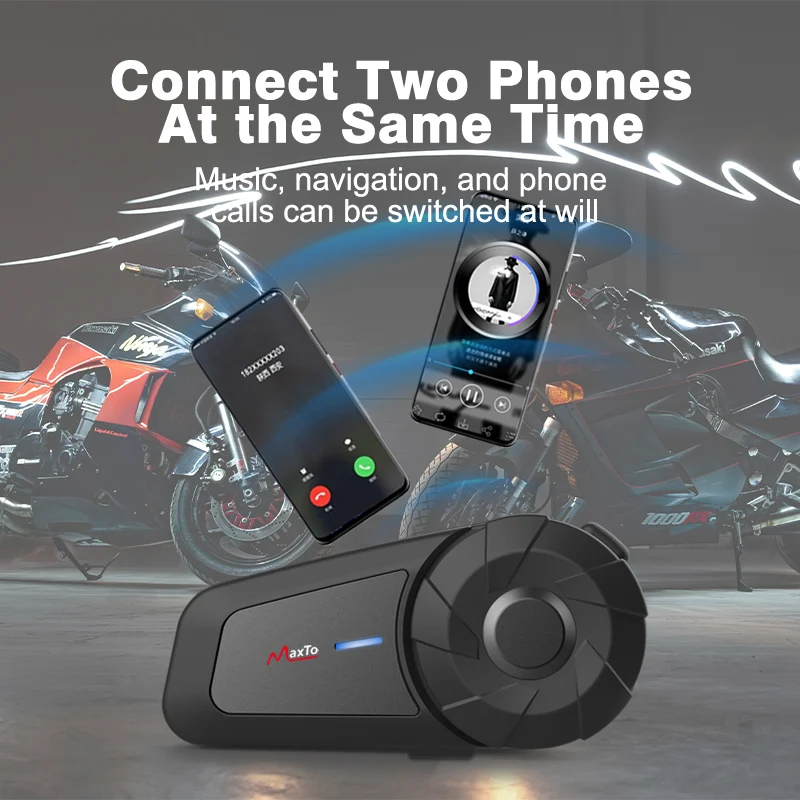 MAXTO Motorcycle Helmet Bluetooth Intercom Earphones for Two 800 meter Intercom with Music Sharing Helmet Bluetooth Earphones