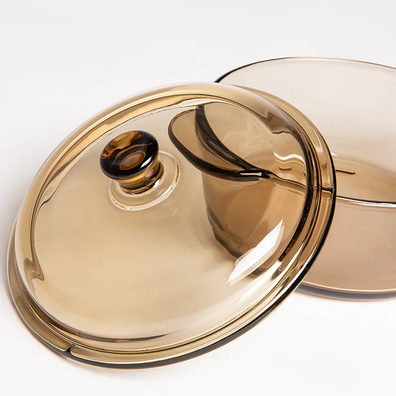 2022 Hot Selling Clear Amber Large Size Glass Cooking Pot Microwave Cooking Glass Pot With Glass Lid
