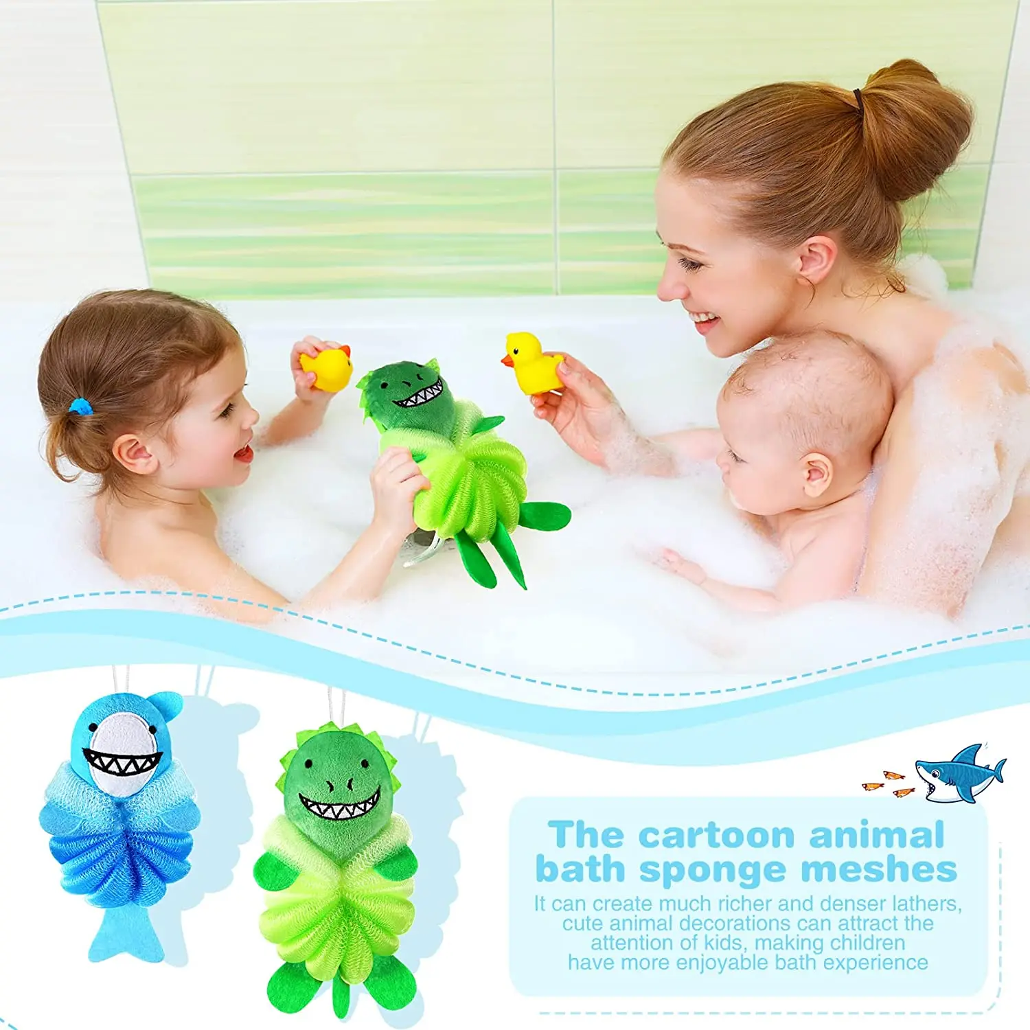 Animal Bath Loofahs Kids Cartoon Body Exfoliating Scrubber Cute Sponges Fish Shape Bathing Sponge