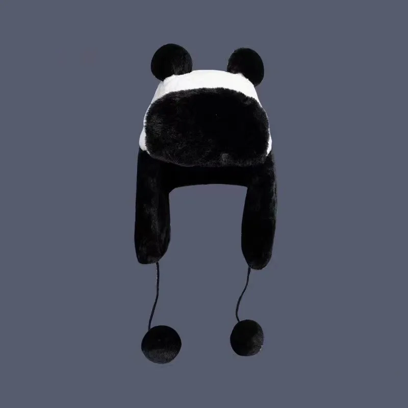 Winter Snow Pilot Hat Adult Women Girls Cute Plush Warm Ear Protection Panda Trapper Hat