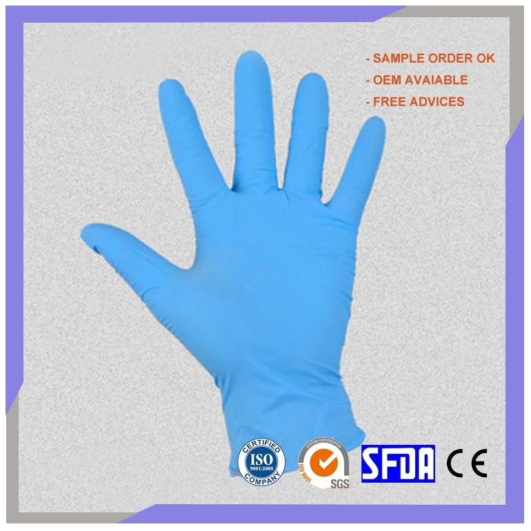 Wholesale Size S M L Blue Pure Nitrile Disposable Food Work Gloves Powder Free