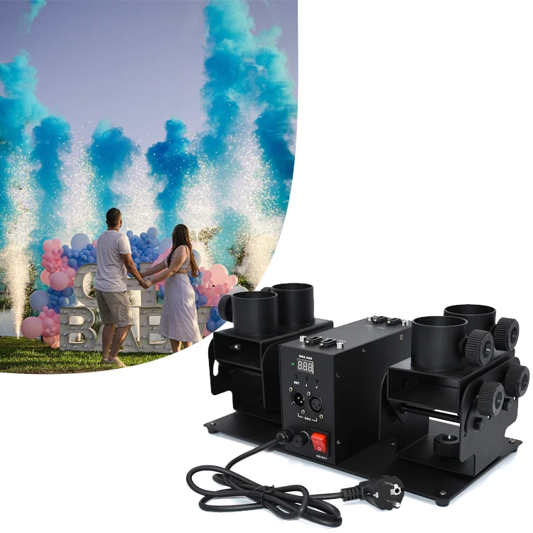 Able to be daisy chained 4 shot confetti launcher fire confetti paper streamer and powder Confetti Machine Dmx for gender reveal