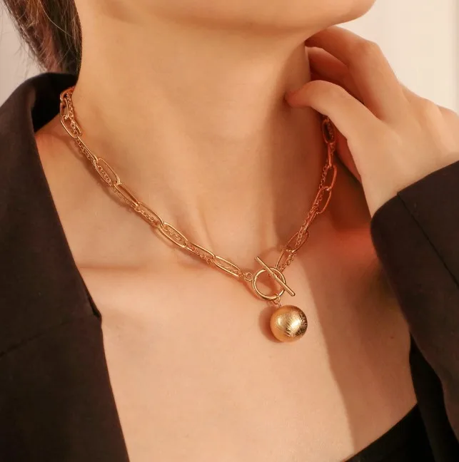 
jewelry personality thick and thin twine chain clavicle chain versatile hip hop ball pendant OT clasp necklace female 