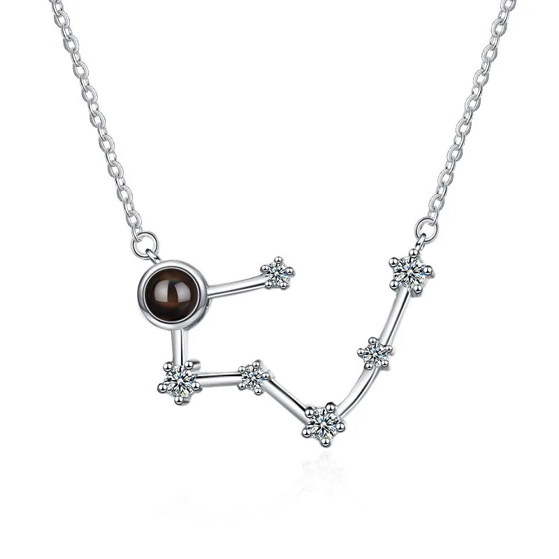 I Love You 100 Languages 925 Silver Astrology 12 Constellation Horoscope Sign Zodiac Star projection Necklace for Women Girls