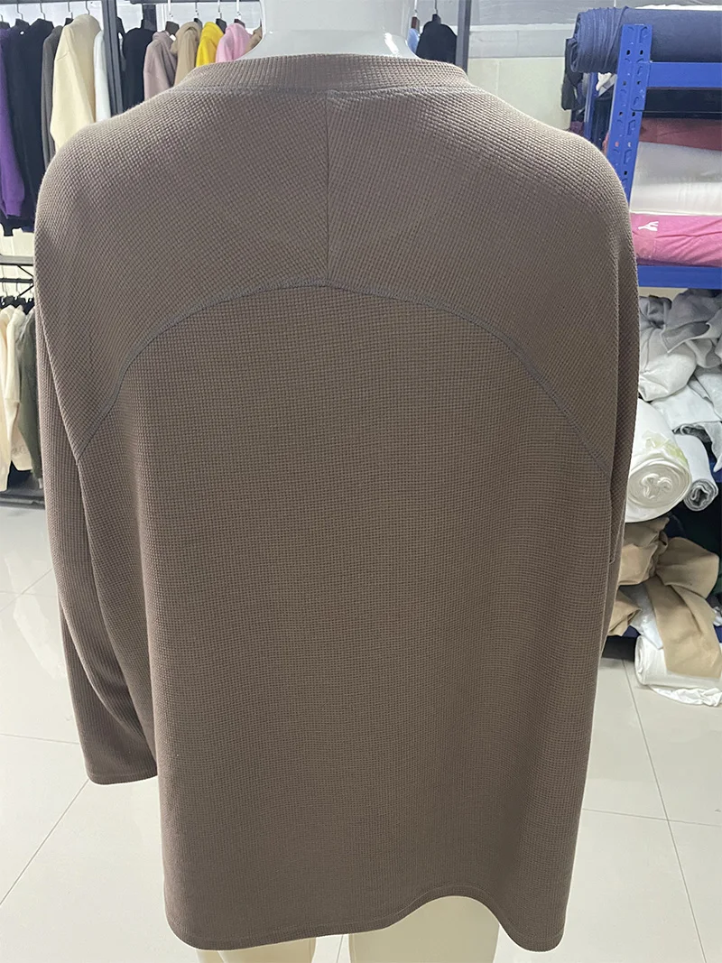 Custom Waffle Knit Long Sleeve Shirt Blank Oversized Waffle Thermal Long Sleeve T-shirt