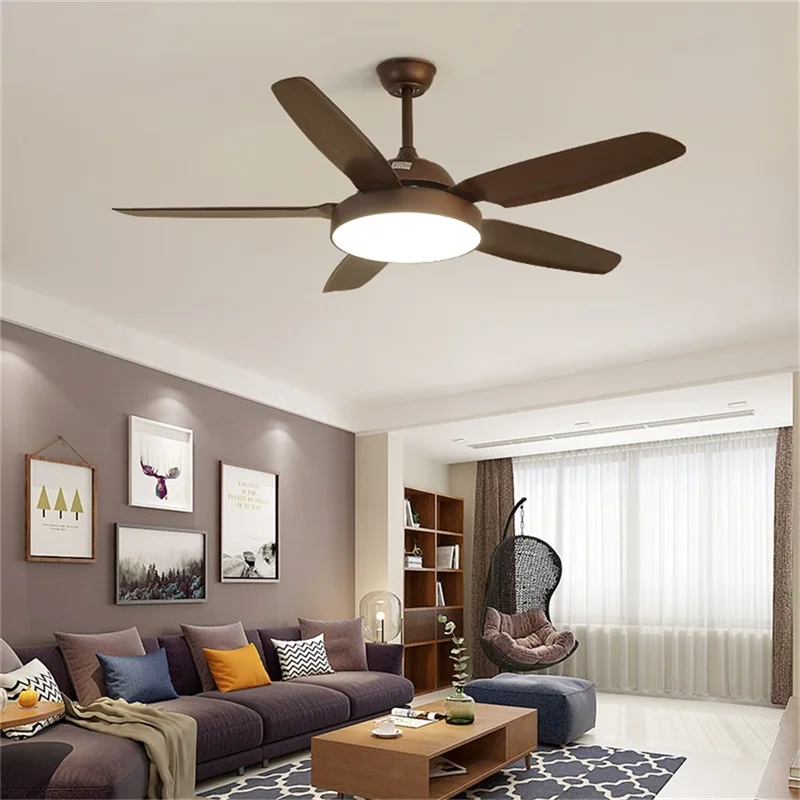 Retro Simple Ceiling Fan Lighting Remote Control with LED 52 Inch Lamp for Home  Living Dining Room