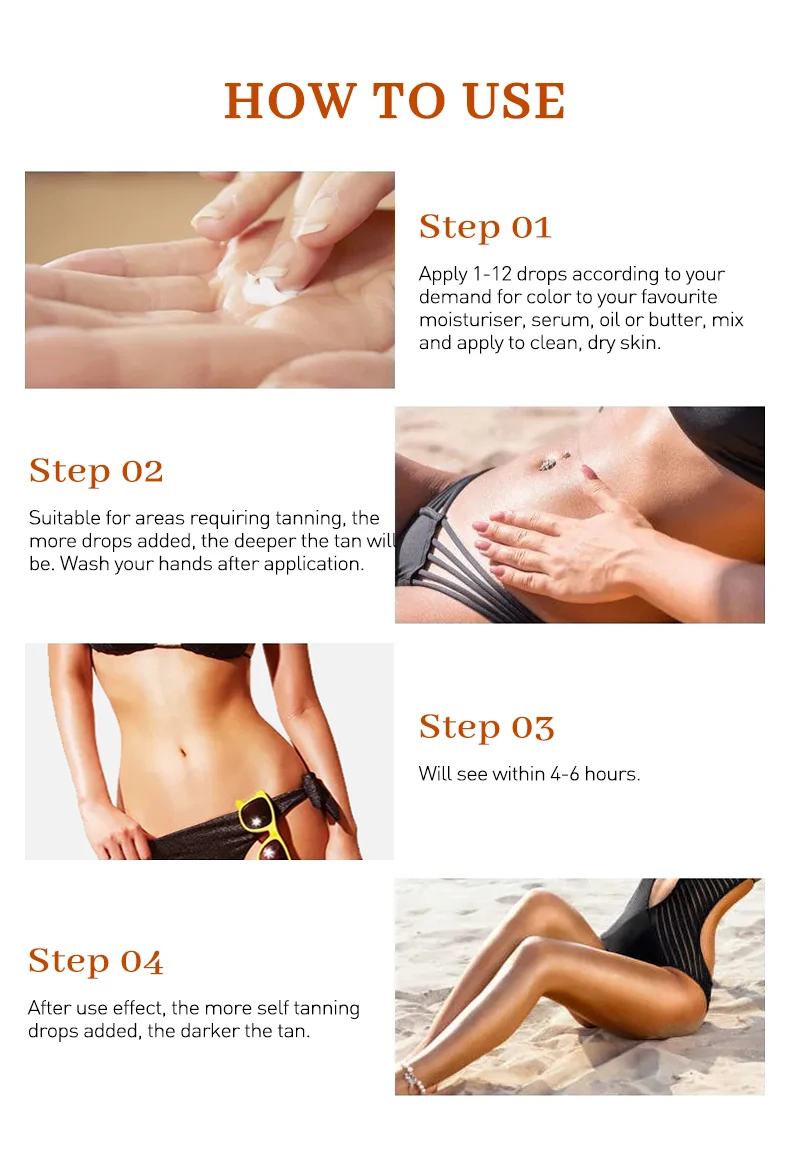 Private Label Custom Beauty Products Natural Tanning Lotion  Active Self Tanner Gel Sun Tan Drops